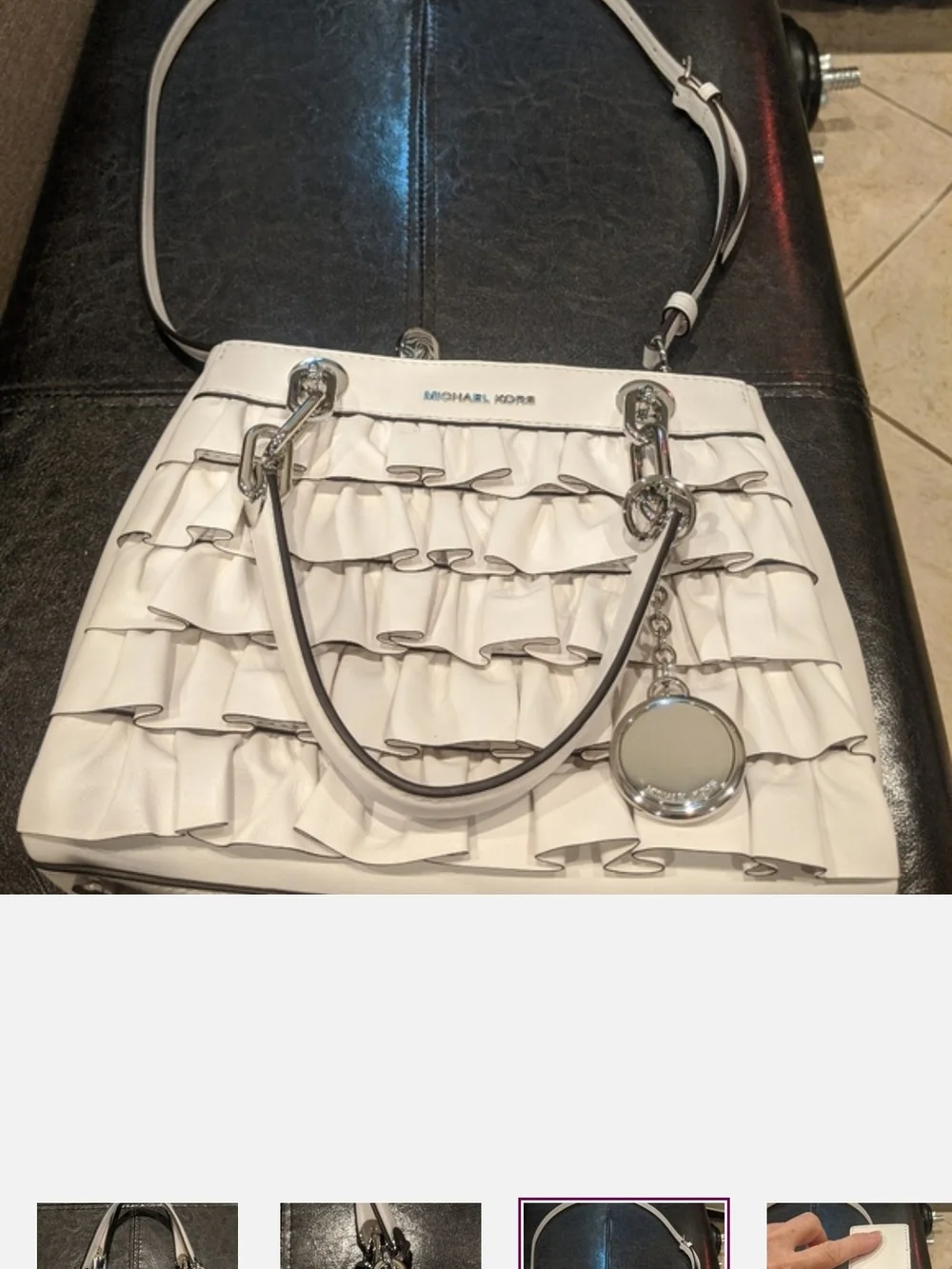 MICHAEL KORS Ivory Ruffle Leather Shoulder Bag ***NEVER USED***NEW